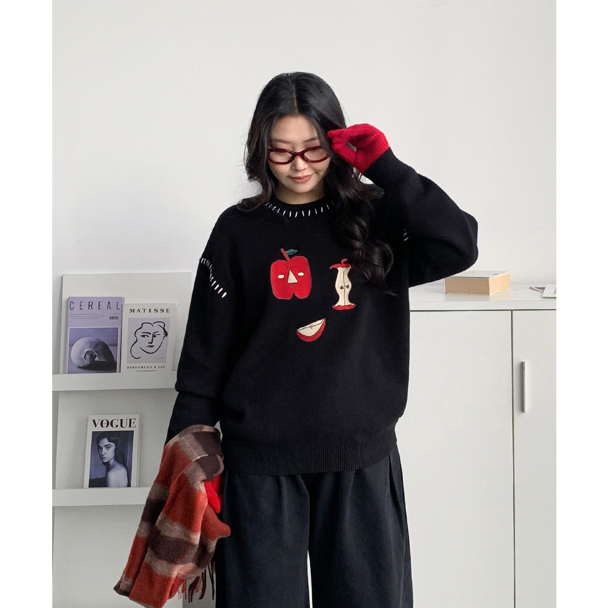 CV大码女装秋冬新款荃棉圆领苹果刺绣套头毛衣保暖针织衫上衣胖mm,女装/女士精品,大码内搭,淘宝优惠券,粉丝福利购,淘宝优惠卷