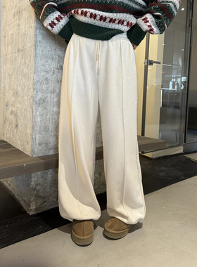 CV大码女装 冬季新款松紧腰摇粒绒休闲裤懒人运动卫裤遛弯裤胖MM