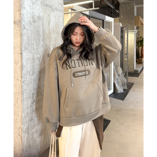 CV大码女装 冬季新款美式oversize连帽字母卫衣加绒上衣胖MM显瘦