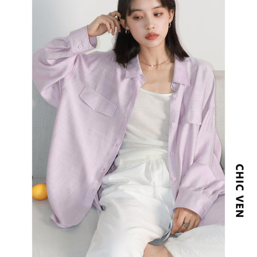 CV大码女装欧若风亚麻微皱衬衫