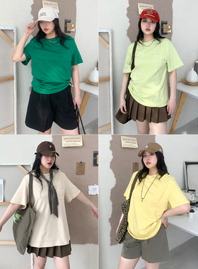CV大码女装2026夏季基础6色可选休闲宽松短袖口袋纯色T恤上衣胖mm