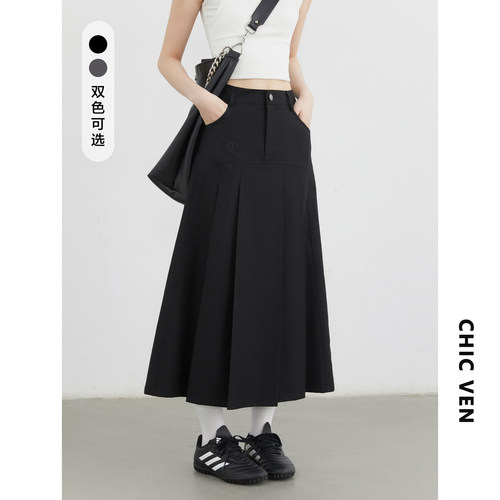 CV大码女装学院风百褶半身裙胖mm