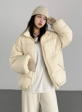 CV大码女装 秋冬新款街头立领面包服90白鸭绒显瘦羽绒服外套女潮