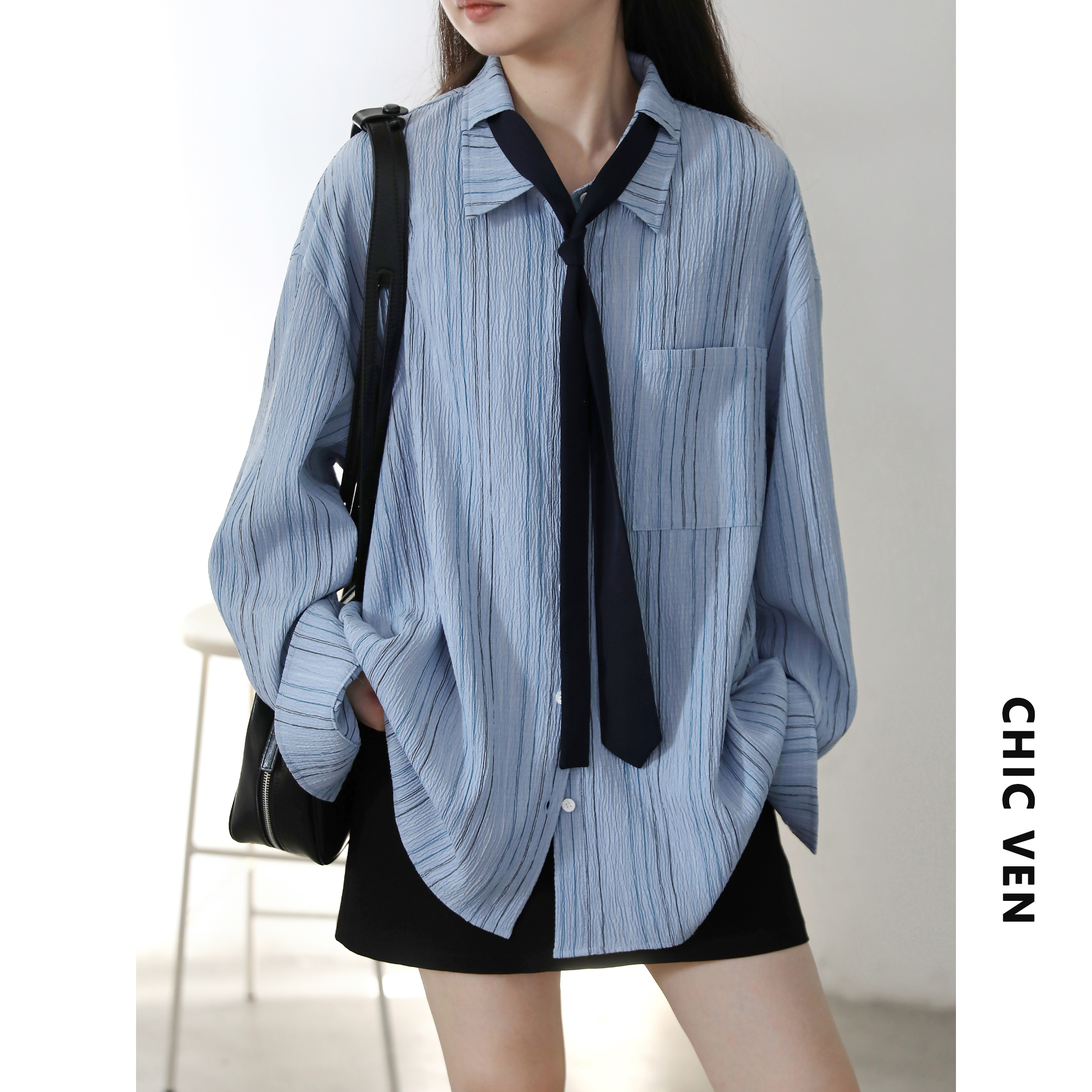 学院风可拆卸系带衬衫衬衣女胖mm