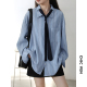 学院风可拆卸系带衬衫 春新款 设计感撞色翻领衬衣女胖mm 女装 CV大码