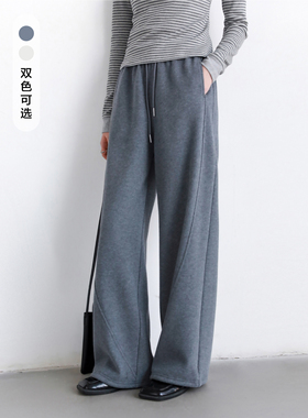 CV大码女冬季新品宽松直筒压线松紧抽绳加绒休闲裤保暖长裤女胖mm