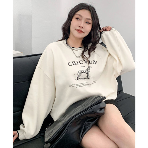 圆领趣味印花宽松长袖套头卫衣