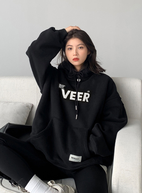 CHICVEN 2025秋季新款美式复古灰色连帽卫衣女士oversize外套潮流