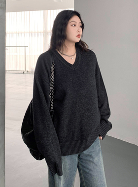 CV大码女装 冬季新款简约V领纯色针织打底衫羊毛内搭毛衣胖MM显瘦
