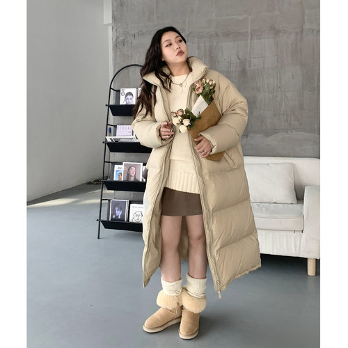 CV大码女装 冬新款大被子长款加厚羽绒服过膝白鸭绒外套胖MM显瘦