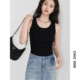 女装 春夏新款 纯色U领抽褶背心吊带百搭无袖 CV大码 修身 上衣胖mm女