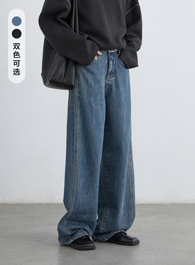 CV大码女装冬季新款高腰原色宽松阔腿微弯刀牛仔裤显瘦长裤女胖mm