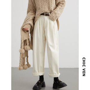 CV大码女装 秋季新款高腰直筒休闲裤荃棉显瘦阔腿裤送腰带女胖MM