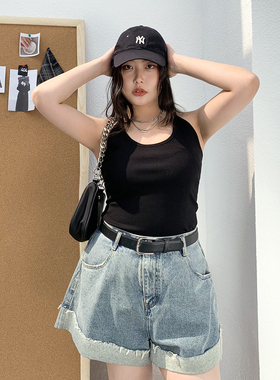 CV大码女装 春秋新款多色可选U领修身吊带背心内搭短款上衣女胖MM