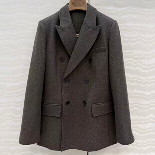 深圳南油手工珠边拱工艺双排扣收腰版 外套女 型羊绒羊毛混纺西装