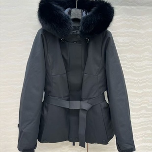 定制进口可拆卸芬兰狐狸大毛领国标白鹅绒腰带收腰短款羽绒服女