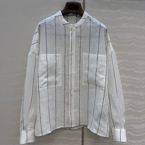 色织渐变亚麻立领宽松衬衫女