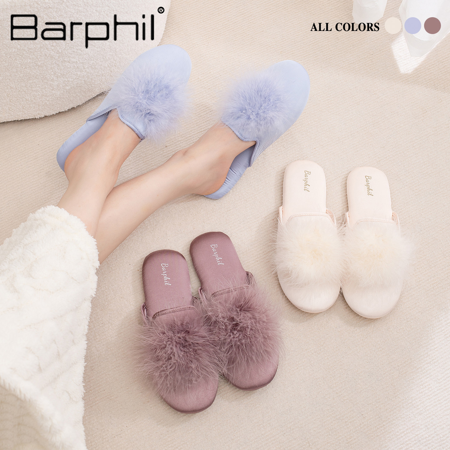 Barphil棉拖鞋女士2026新款秋冬季室内家居包头软底毛毛静音防滑