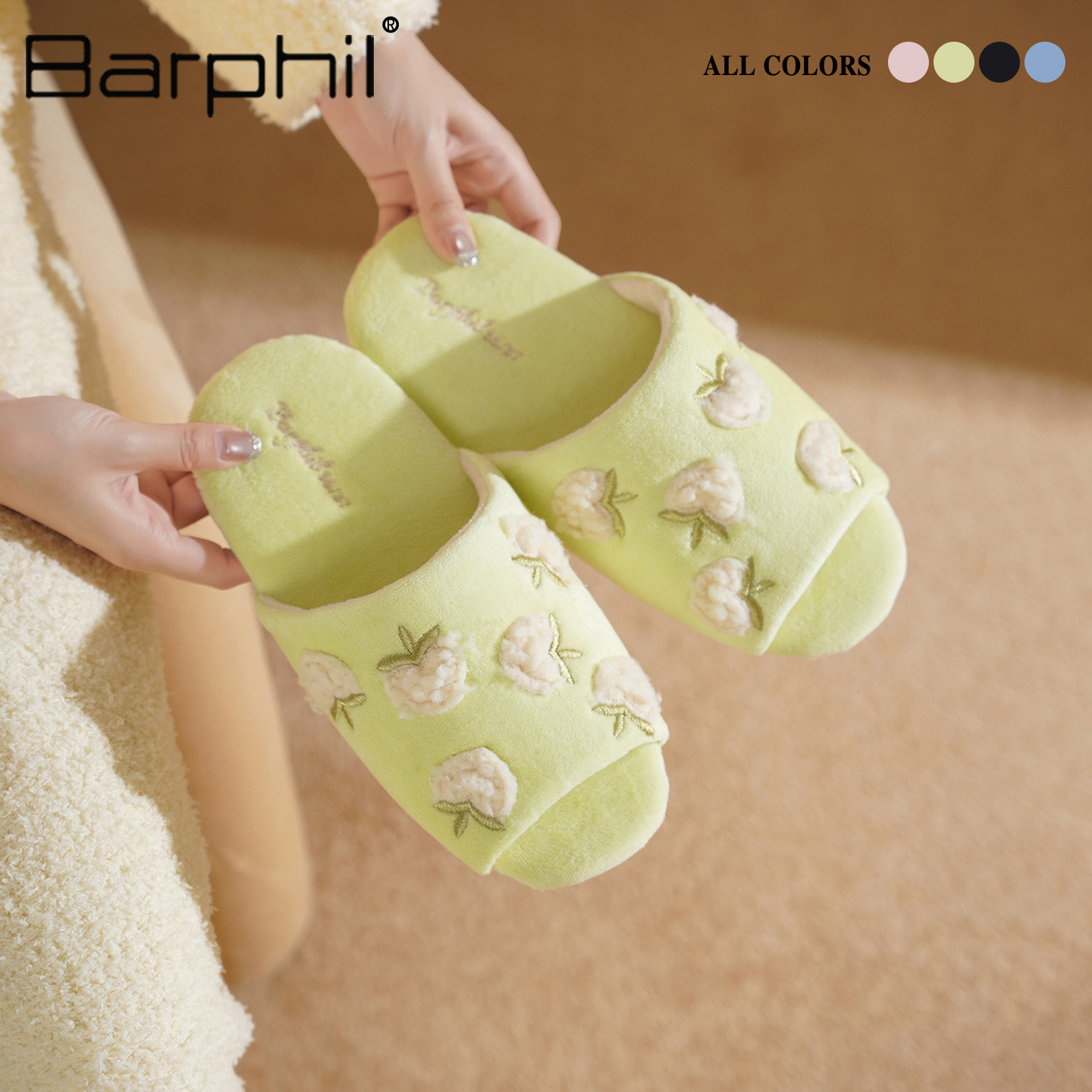Barphil拖鞋女2025新款秋季室内家居静音可爱圆润露趾糖果色亲肤