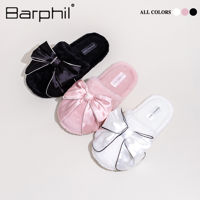 Barphil拖鞋女2025新款秋冬季室内家居柔软蝴蝶结棉拖鞋甜美亲肤