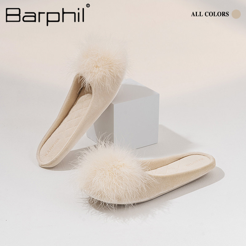Barphil毛毛拖鞋家居2026秋冬新款女室内防滑静音软底毛绒棉拖