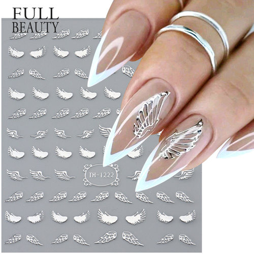 烫银天使翅膀月亮星芒美甲贴纸