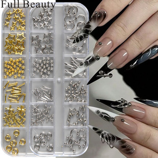 金色穿孔尖头圆环铆钉美甲饰品万圣节十字架星芒欧美辣妹朋克风