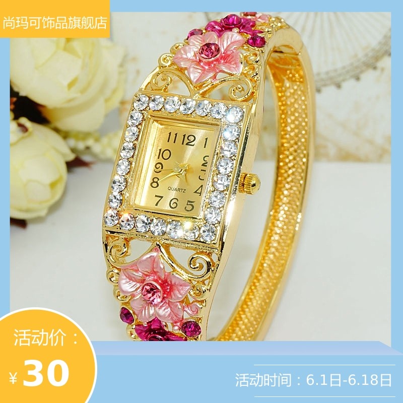 网红同款新款日韩流行女士景泰蓝手表手镯蝴蝶手表珐琅彩手表复古