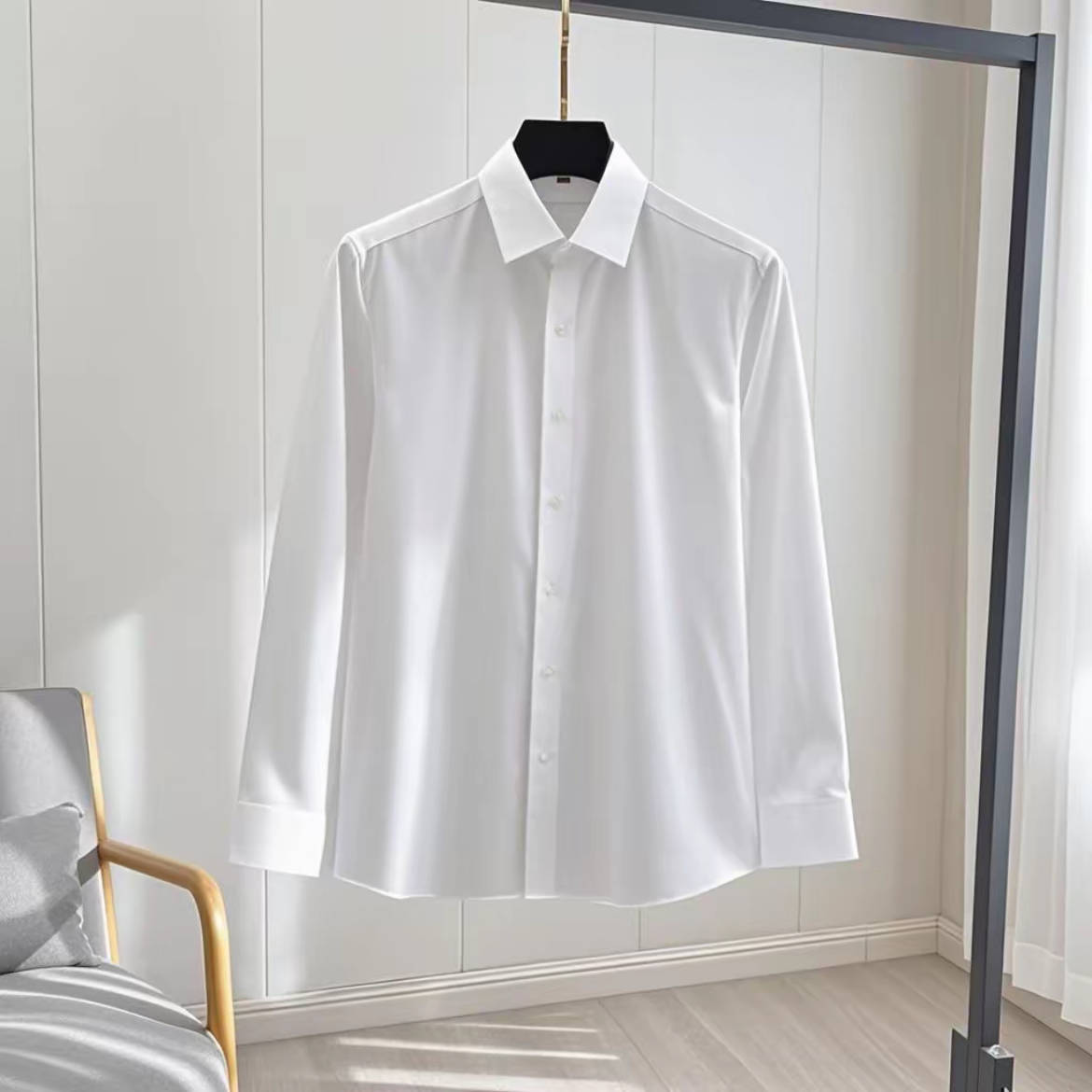 竹纤维白色黑色蓝色衬衫短袖男士夏季正装商务免烫工装长袖衬衣