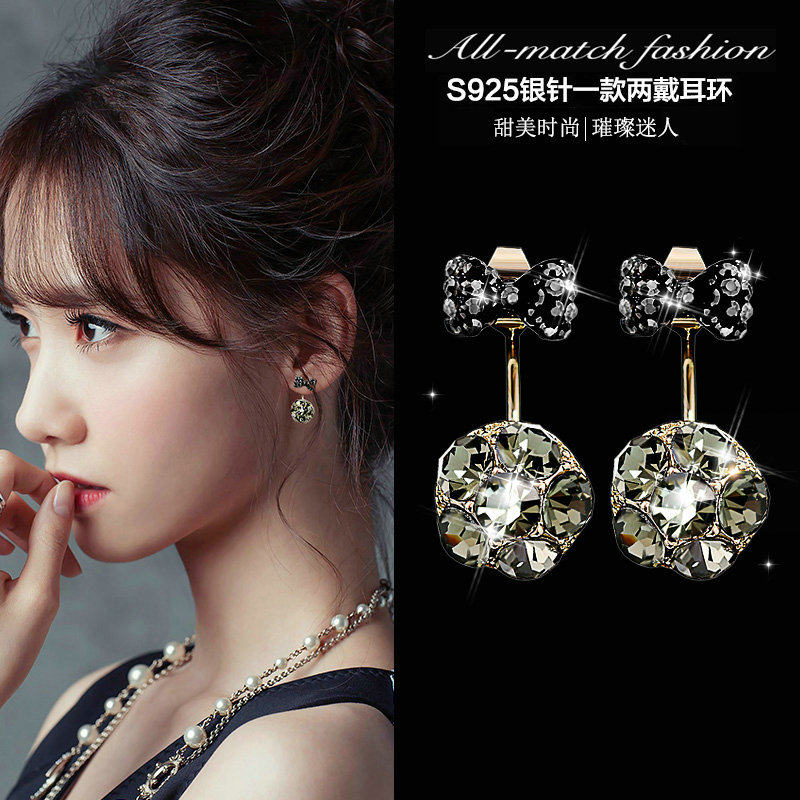 新品925银针蝴蝶结耳钉女气质韩国简约百搭网红复古显脸瘦耳环