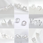 通体925银耳钉男女士简约六芒星耳钉情侣耳钉耳环耳潮礼物银饰品