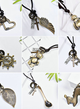 日韩复古文艺皮绳毛衣链可调节