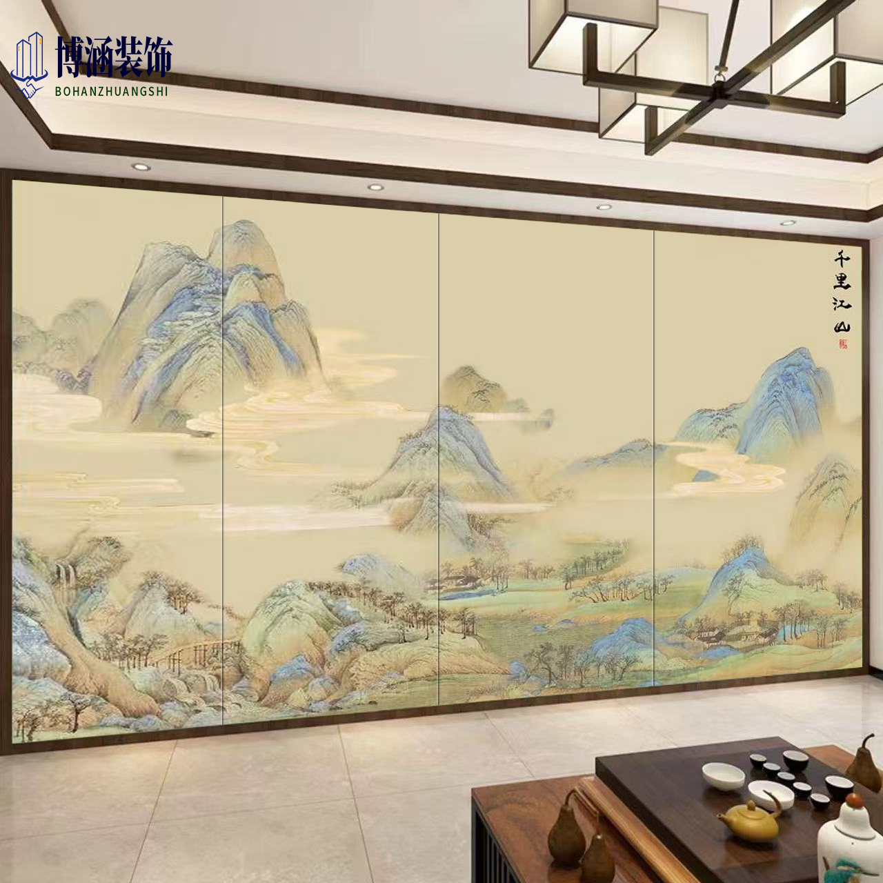 定制中式独绣壁画客厅电视沙发卧室床头酒店餐厅茶室玄关硬包背景图片