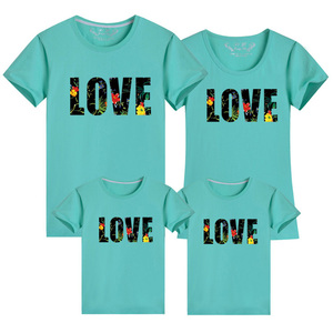 2022新款亲子装夏装有爱LOVE短袖T恤 家庭装纯棉母女装一家三口