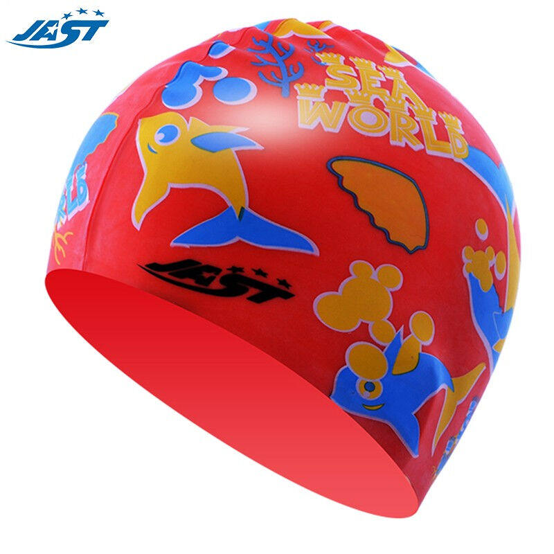 佳斯特(jast)儿童泳帽男女童长发防水护耳时尚硅胶不勒头可爱宝