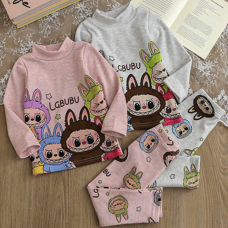 儿童保暖内衣套装秋冬加棉羊绒a类中领男女家居宝宝加厚秋衣秋裤