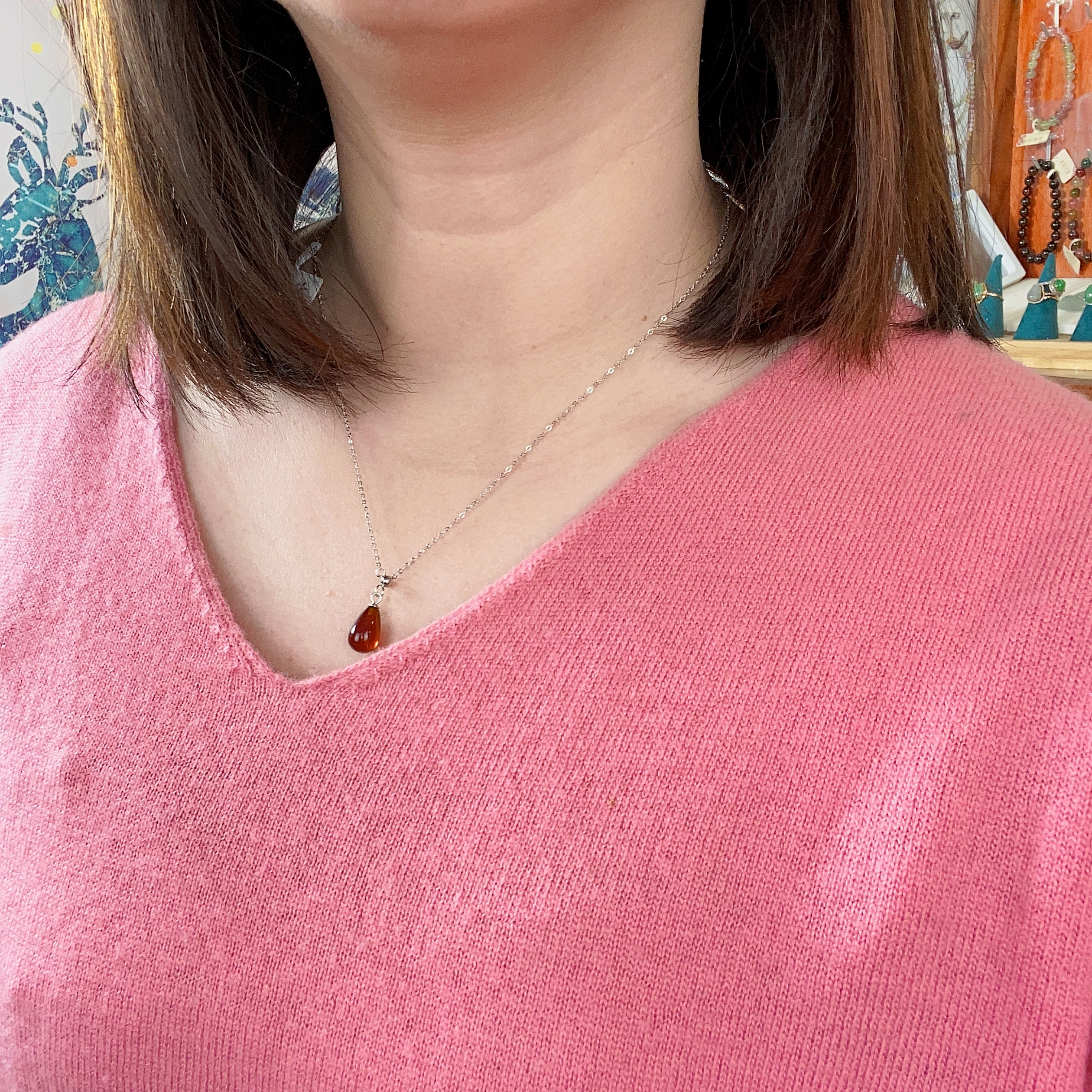 天然石榴石水滴吊坠女S