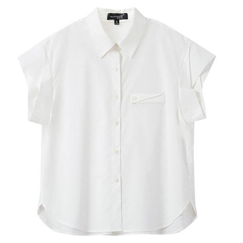 欧昵雪白色短袖简约衬衣女