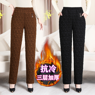奶奶松紧保暖裤 中年女裤 妈妈秋冬加厚羽绒棉裤 宽松直筒裤 外穿大码