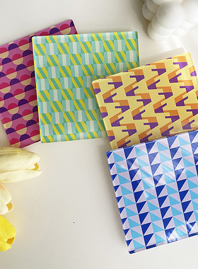 现代简约韩版几何棋盘格子彩色亚克力杯垫水杯隔热垫拍摄道具摆件