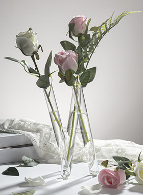 现代高颜值抽象艺术透明不规则水管弯管试管玻璃花器桌面装饰摆件