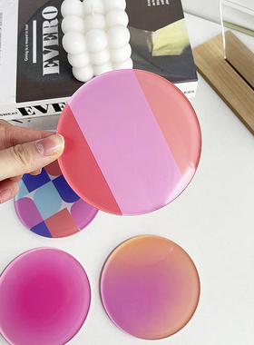 ins 现代简约北欧几何拼接图案亚克力杯垫隔热垫拍摄道具装饰摆件