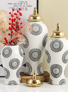 古典欧美奢华金色图腾陶瓷装饰罐