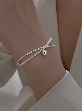 包邮韩版S925镀银满天星仿珍珠手链女复古时尚双层气质优雅手环创