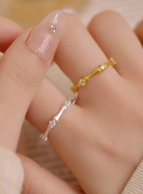 包邮简约竹节戒指女新中式时尚百搭叠戴S925镀银开口指环ins食指