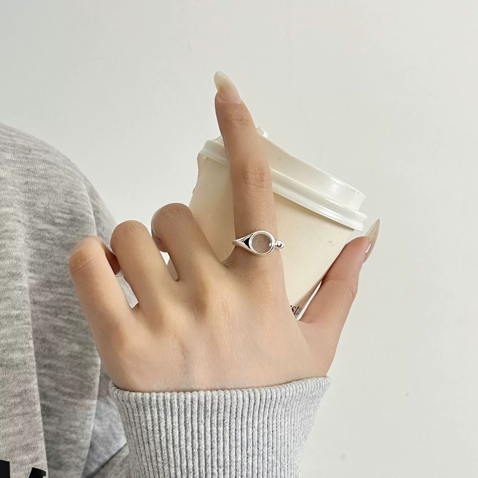 包邮简约水滴戒指女清透白月光气质百搭叠戴开口指环小众设计感食