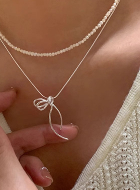 简约丝带绳结项链女几何线条冷淡风轻奢锁骨链ins小众颈链潮