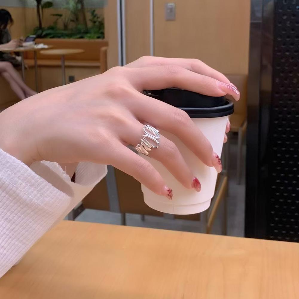 包邮大小水滴环戒指女小众设计韩版潮流个性S925镀银指环精致食指