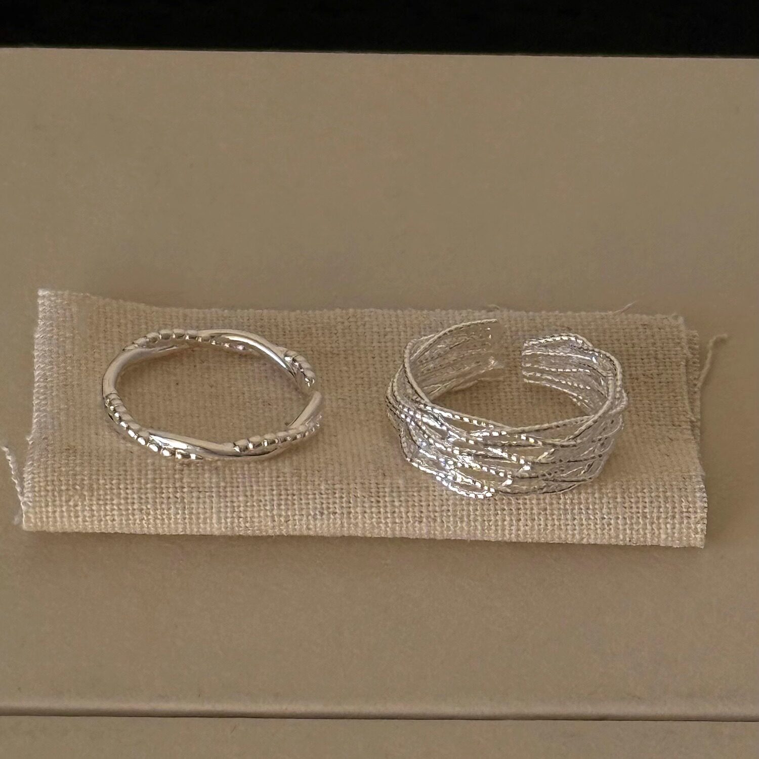 包邮几何线条交叉麻花戒指女多层精致百搭S925镀银开口指环创意食