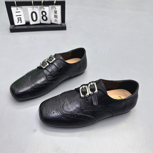 头层牛皮软底镂空雕花布洛克鞋女2026春新款皮带扣英伦小皮鞋单鞋